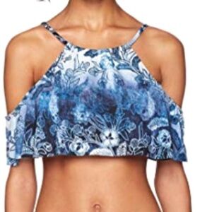 The Bikini Lab 1 Indigo Your Own Way High Neck Ombré Cold Shoulder Bikini Top